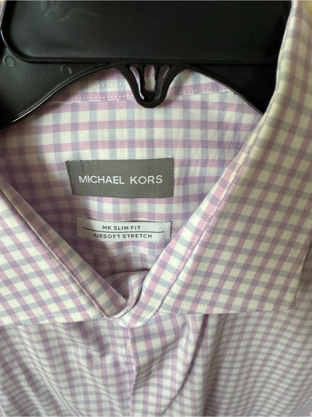 Michael Kors Men's Slim Fit Lavender and White Check Dress Shirt 18-34/35